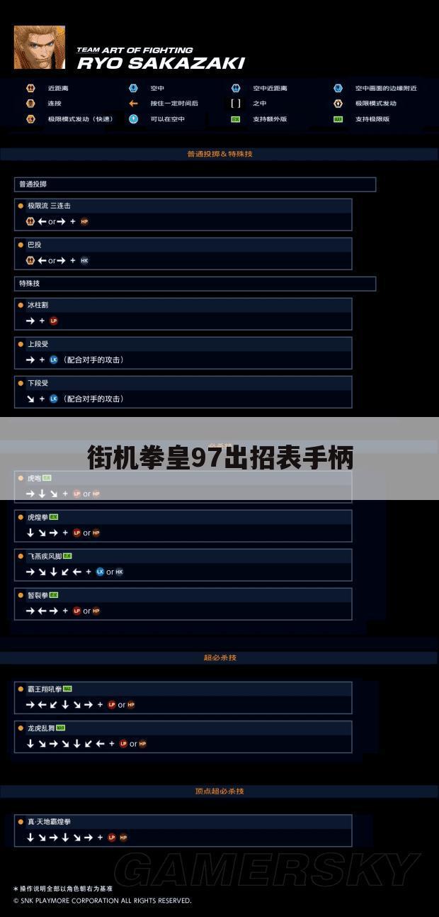 街机拳皇97出招表手柄