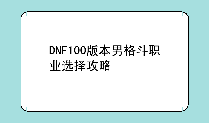 DNF100版本男格斗职业选择攻略