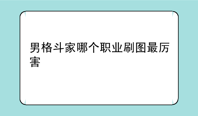 男格斗家哪个职业刷图最厉害