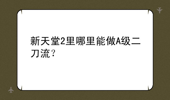 新天堂2里哪里能做A级二刀流？