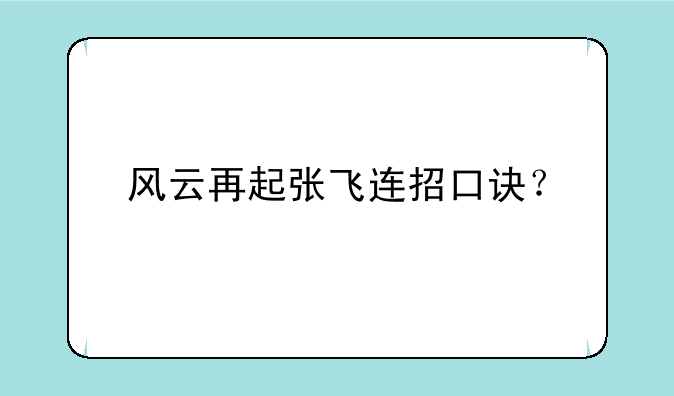 风云再起张飞连招口诀？