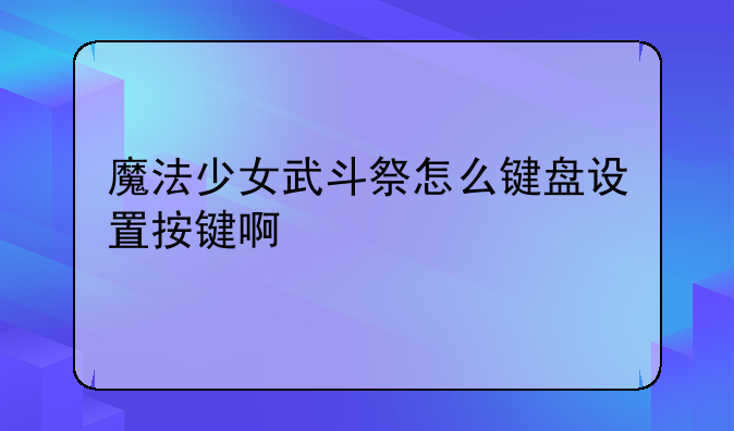 魔法少女武斗祭怎么键盘设置按键啊