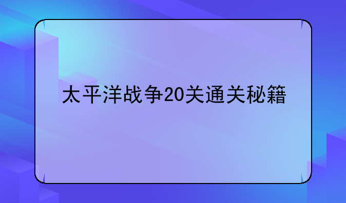 太平洋战争20关通关秘籍